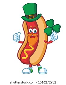hotdog cartoon mascot character design vector with green hat patric day