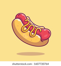 Hotdog Cartoon Vector Icon Illustration.  Food Object  Icon Concept Isolated Premium Vector. Flat Cartoon Style