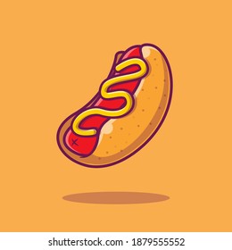 Hotdog Cartoon Vector Icon Illustration. Fast Food Icon Concept Isolated Premium Vector. Flat Cartoon Style