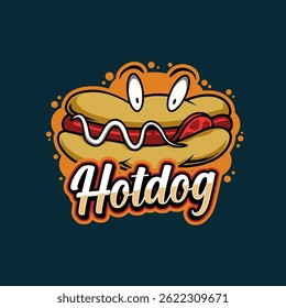 hotdog character illustration logo for hotdog business and street food
