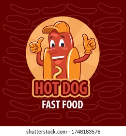 Hotdog character logo template design, badge for fast food restaurant, fresh look for your business