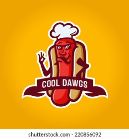 Hotdog character logo template design, badge for fast food restaurant, fresh look for your business