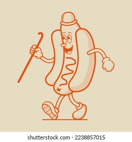 Hot dog Character, Retro Mascot Character