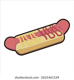 Hotdog Colored Icon, Cute colored icon of hotdog in cartoon style with fun and appetizing look.