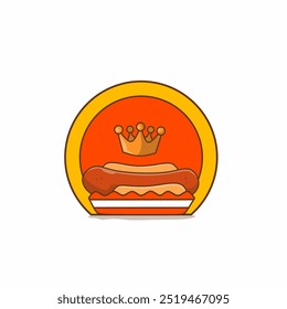 Hotdog With Crown Cartoon Vector Icon Illustration. Food Object Icon Concept Isolated Premium Vector. Flat Cartoon Style