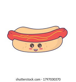Hotdog Cute Junkfood Fastfood Cartoon  Vector Illustration