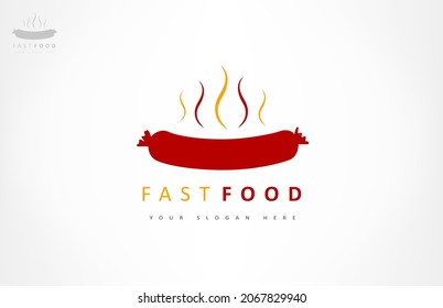 Hotdog design logo. Fast food sausage logo vector. 