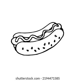 ilustración de doodle de hotdog en fondo blanco aislado