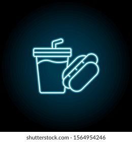 Hotdog, drink blue neon icon. Simple thin line, outline vector of amusement icons for ui and ux, website or mobile application