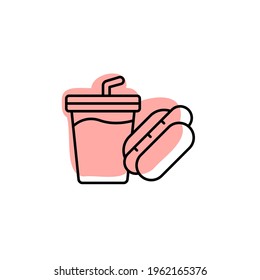 Hotdog, drink with color shadow vector icon in amusement set