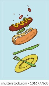 hotdog explosion illustration