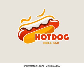 Hot-dog fast food. Label, icon and logo for cafe. Vector illustration