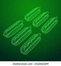 Hotdog fast food. Wireframe low poly mesh vector illustration
