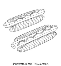 Hotdog fast food. Wireframe low poly mesh vector illustration