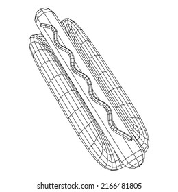 Hotdog fast food. Wireframe low poly mesh vector illustration