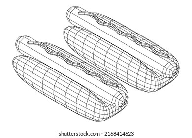 Hotdog fast food. Wireframe low poly mesh vector illustration