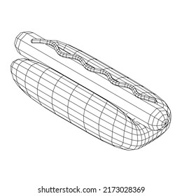 Hotdog fast food. Wireframe low poly mesh vector illustration