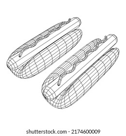 Hotdog fast food. Wireframe low poly mesh vector illustration