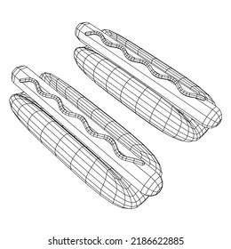Hotdog fast food. Wireframe low poly mesh vector illustration