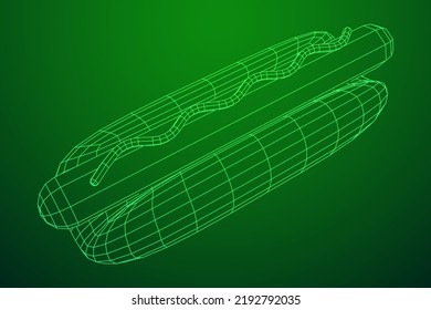 Hotdog fast food. Wireframe low poly mesh vector illustration