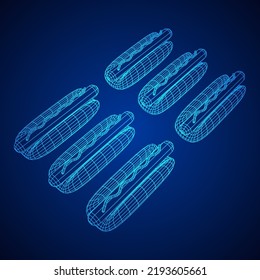Hotdog fast food. Wireframe low poly mesh vector illustration