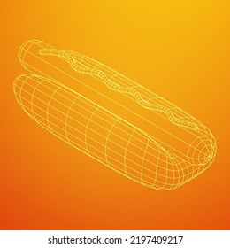 Hotdog fast food. Wireframe low poly mesh vector illustration