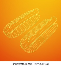 Hotdog fast food. Wireframe low poly mesh vector illustration
