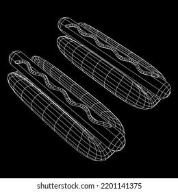 Hotdog fast food. Wireframe low poly mesh vector illustration