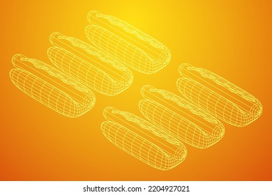 Hotdog fast food. Wireframe low poly mesh vector illustration