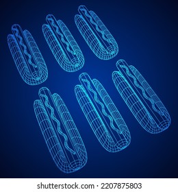 Hotdog fast food. Wireframe low poly mesh vector illustration