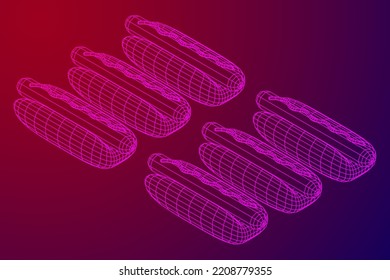 Hotdog fast food. Wireframe low poly mesh vector illustration