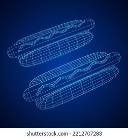 Hotdog fast food. Wireframe low poly mesh vector illustration