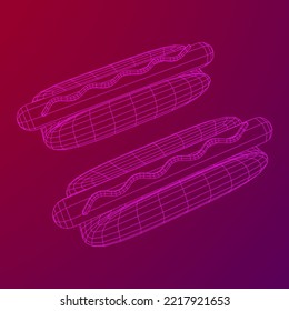 Hotdog fast food. Wireframe low poly mesh vector illustration