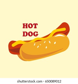 Hotdog fastfood.Vector isolated flat design illustration fast food for poster, menus, web and icon.