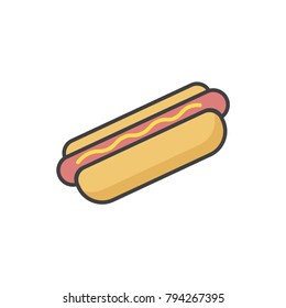 Hotdog flat line colored icon.
