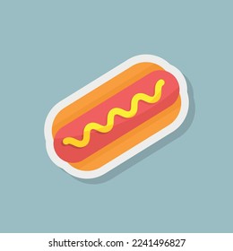 Hotdog flat vector design. Hotdog icon, hotdog sticker. Vector isolated flat illustration fast food for poster, menus, brochure, web and icon fastfood.
