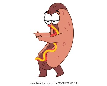 Mascota de la cocina del hotdog carácter colorido expresivo facial de la comida rápida y chatarra manos diseño de gestos conjunto de iconos