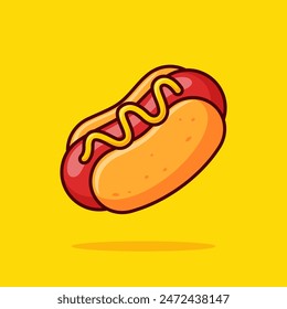 Hotdog Food Floating Cartoon Vector Icon Illustration. Food Object Icon Concept Isolated Premium Vector. Flat Cartoon Style