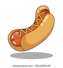 Hotdog Food Floating Cartoon Vector Icon Illustration with white background