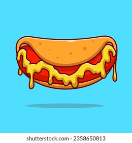 Hotdog Food Flying With Melted Mustard Cartoon Vector Icon Illustration. Food Object Icon Concept Isolated Premium Vector. Flat Cartoon Style