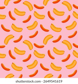 Hotdog Food Illustration Seamless Pattern