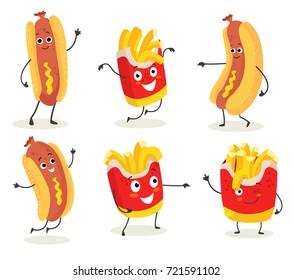 Hotdog And French Fries Cartoon Vector