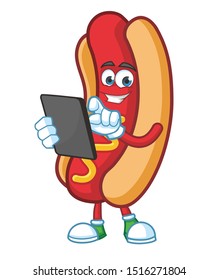 hotdog with gadget cartoon mascot character design vector