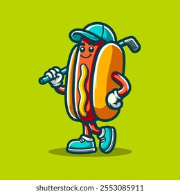 Hotdog Golf Mascot Cartoon Vector Art, Illustration and Graphic