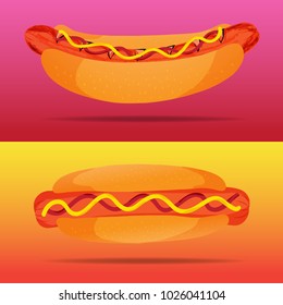 hotdog and hotdog grill with bun ,vector eps 10