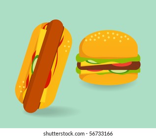 hotdog and hamburger illustration