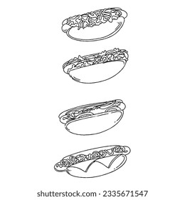 hotdog hand drawn doodle illustrations vector set