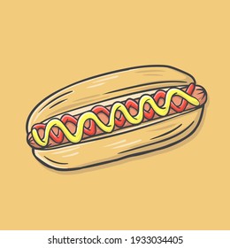 Hotdog hand drawn vector illustration suitable for stickers, t shirt, totebags, hat, and poster design