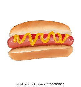 hotdog hand drawn with watercolor painting style illustration