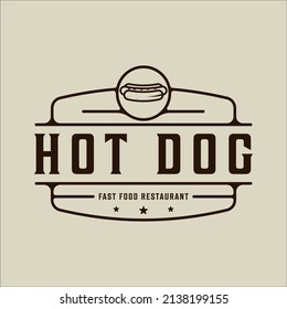 hotdog or hotdogs logo vector line art simple minimalist illustration template icon graphic design. fast food sign or symbol for menu or restaurant concept with badge emblem and typography